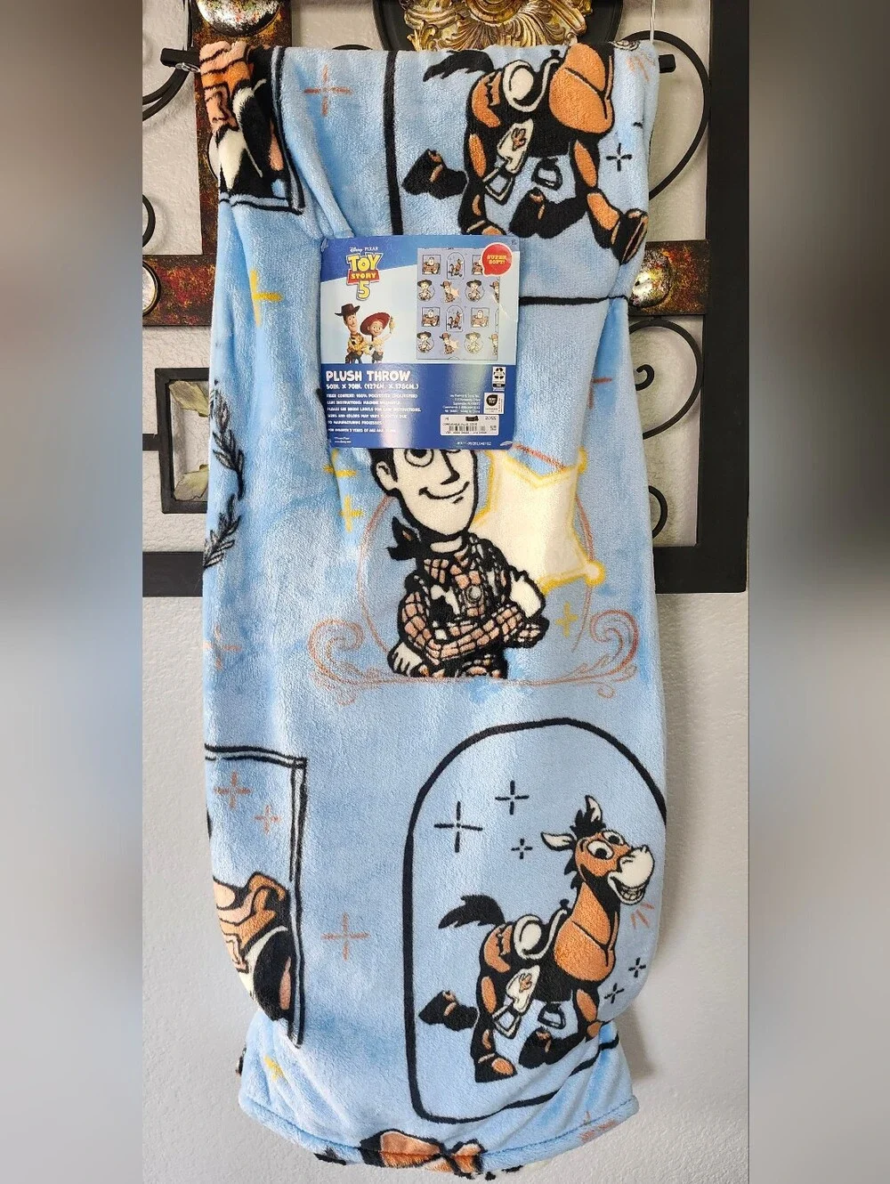 Toy Story 5 Light Blue Throw Blanket Woody & Bullseye